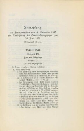 Anweisung des Finanzministers vom 4. November 1895 zur Ausführung des Gewerbesteuergesetzes vom 24. Juni 1891