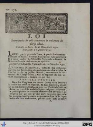 Loi Interprétative de celle concernant le traitement du Clergé actuel.
