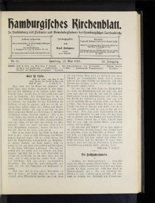 Nr. 21. Hamburg, 25. Mai 1913. 10. Jahrgang.