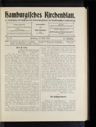 Nr. 21. Hamburg, 25. Mai 1913. 10. Jahrgang.