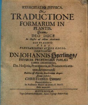 Exercitatio phys. de traductione formarum in plantis