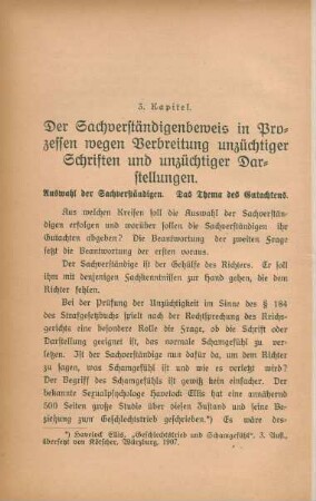 3. Kapitel. Der Sachverständigenbeweis in Prozessen wegen Verbreitung unzüchtiger Schriften und unzüchtiger Darstellungen