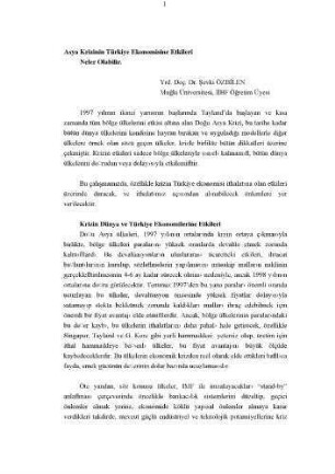 Asya Krizinin Türkiye Ekonomisi Üzerine Etkileri Neler Olabilir