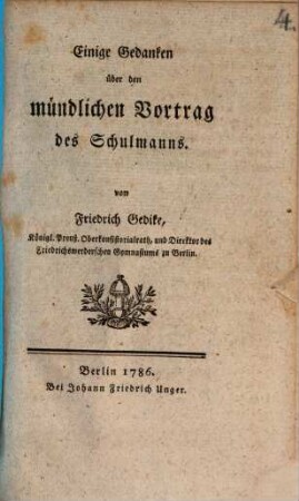 Einige Gedanken über den mündlichen Vortrag des Schulmanns
