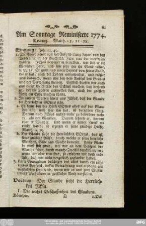 Am Sonntage Reminiscere 1774. Evang. Matth. 15, 21 - 28.
