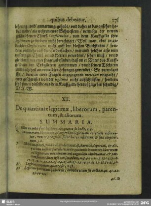 XII. De quantitate legitimae, liberorum, parentum, & aliorum