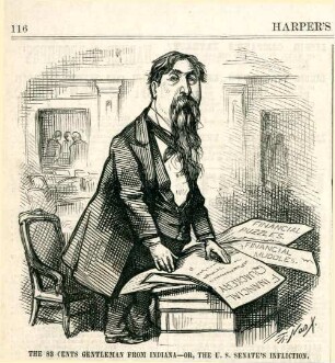 The 83 Cents gentleman from Indiana - or, the U.S. Senate's infliction : der demokratische Senator von Indiana, Daniel Voorhees, wird als unfähiger Finanzpolitiker dargestellt