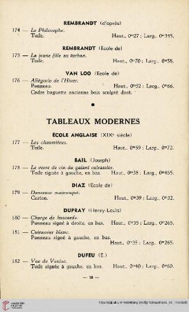 Tableaux modernes (Nr. 177-197)