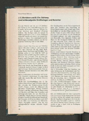J. C. Benicken und B. Chr. Schleep, zwei schleswigsche Ornithologen und Sammler