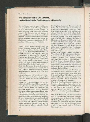 J. C. Benicken und B. Chr. Schleep, zwei schleswigsche Ornithologen und Sammler