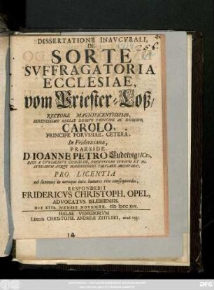 Dissertatione Inavgvrali, De Sorte Svffragatoria Ecclesiae