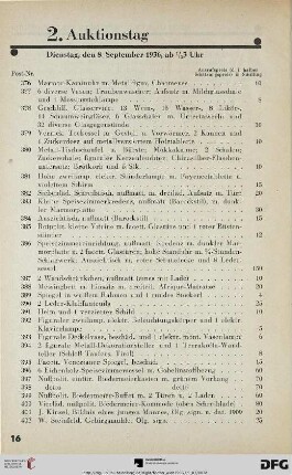 2. Auktionstag: Dienstag, den 8. September 1936, ab ½ 3 Uhr (Nr. 376-775)