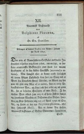XII. Anatomisk Beskrivelse over Delphinus Phocæna.