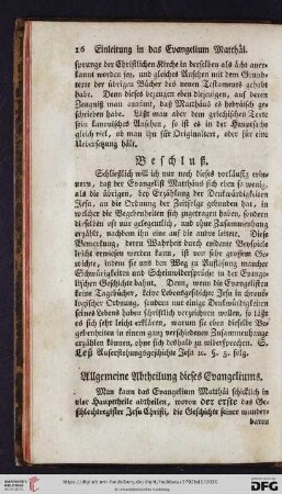 Allgemeine Abtheilung dieses Evangeliums