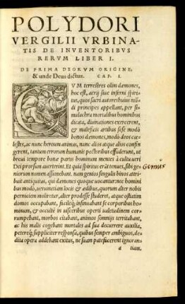 Polydori Vergilii Urbinatis De Inventoribus Rerum Liber I.