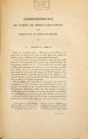 Correspondance secrète du Comte de Mercy-Argenteau avec l'empereur Joseph II et le Prince de Kaunitz, 2