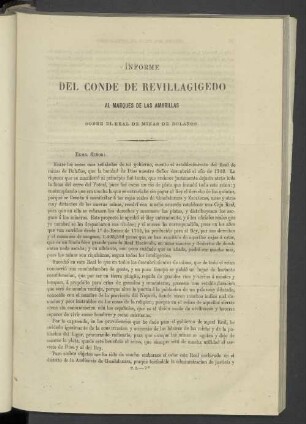 Informe Del Conde De Revillagigedo Al Marques De Las Amarillas Sobre El Real De Minas De Bolanos