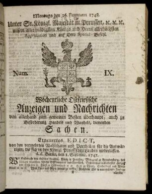 Num. IX. Montags den 26. Februarii 1748.