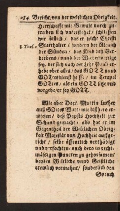 Bericht/ von der weltlichen Obrigkeit.