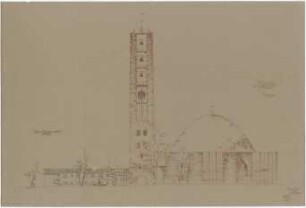 Gsaenger, Gustav; Kassel (Hessen); Kreuzkirche, Wiederaufbau - Vorprojekt Wiederaufbau, Nordseite (Ansicht)