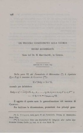 Un piccolo contributo alla teoria degli aggregati.