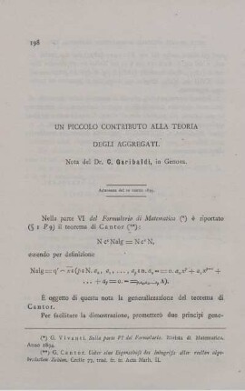 Un piccolo contributo alla teoria degli aggregati.