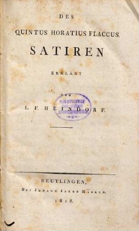 Des Quintus Horatius Flaccus Satiren