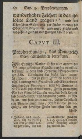 Caput III. Propheceyungen, das Königreich Groß-Britannien betreffende