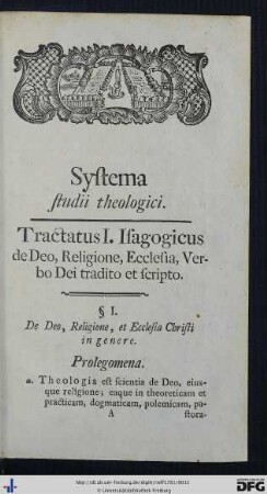 Tractatus I. Isagogicus de Deo, Religione, Ecclesia, Verbo Dei tradito et scripto.