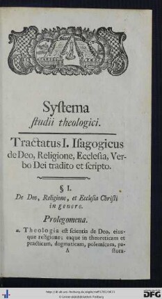 Tractatus I. Isagogicus de Deo, Religione, Ecclesia, Verbo Dei tradito et scripto.