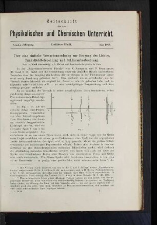 Über eine einfache Versuchsanordnung zur Beugung des Lichtes, Dunkelfeldbeleuchtung und Schlierenbeobachtung.