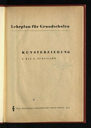 1952: Kunsterziehung : 1. bis 8. Schuljahr