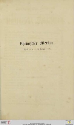 Rheinischer Merkur. April 1815 - 16. Januar 1816