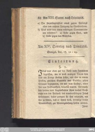 Am XIV. Sonntag nach Trinitatis. Evangel. Luc. 17, 11 - 19.