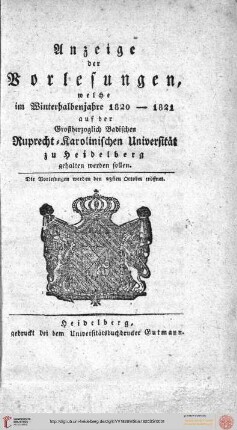 Wintersemester 1820/1821
