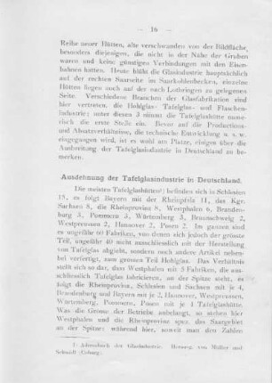 Ausdehnung der Tafelglasindustrie in Deutschland.