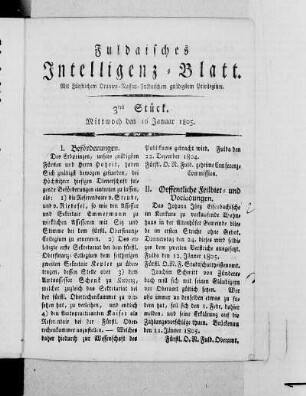 3tes Stück, Ausgabe vom 16. Januar 1805