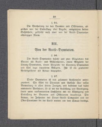 III. Von der Accise-Deputation.