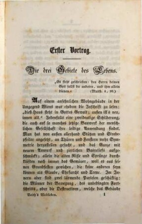 Weltleben und Christenthum : sechs Vorträge, gehalten in der Faste des Jahres 1850 in der Pfarrkirche am Hof ; nebst einigen Zugaben