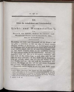 XV. Ueber die Aehnlichkeit und Verschiedenheit des Licht- und Wärmestoffes.