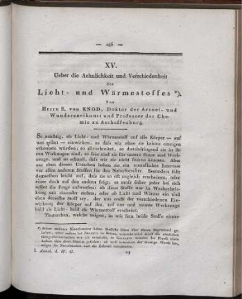 XV. Ueber die Aehnlichkeit und Verschiedenheit des Licht- und Wärmestoffes.