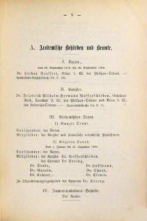 Personalbestand der Großherzoglich Hessischen Ludwigs-Universität zu Gießen. 1880. SS.