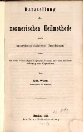 Darstellung der Mesmerischen Heilmethode ... : [Mesmer, Franz Anton]