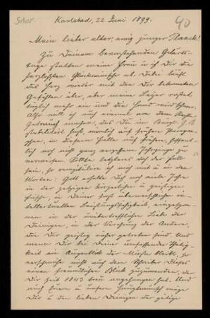 40: Brief von Konrad Schwaegermann an Gottlieb Planck, Karlsbad, 22.6.1899