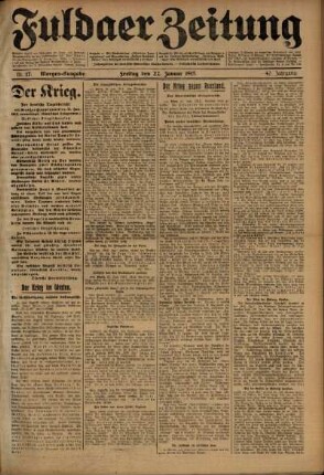 Erste Ausgabe vom Freitag, den 22. Januar 1915.