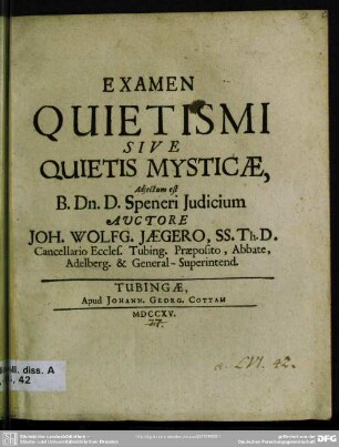 Examen Quietismi Sive Quietis Mysticae