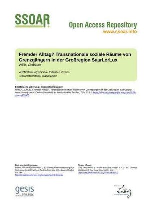 Fremder Alltag? Transnationale soziale Räume von Grenzgängern in der Großregion SaarLorLux