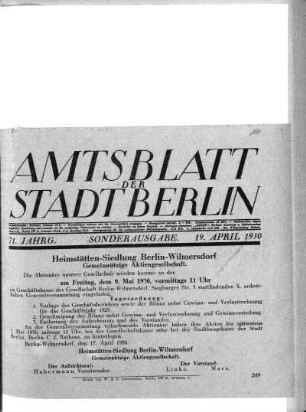 Sonderausgabe, 19. April 1930