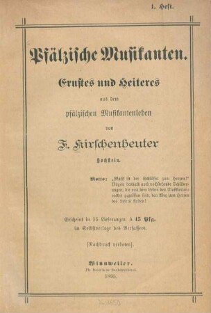 Pfälzische Musikanten : ernstes und heiteres aus dem pfälzischen Musikantenleben