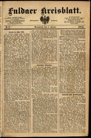 Ausgabe vom Samstag, den 03. Januar 1885.